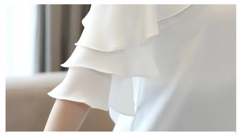 Women's Off Shoulder Chiffon Blouse – Elegant White Fashion Top 2024