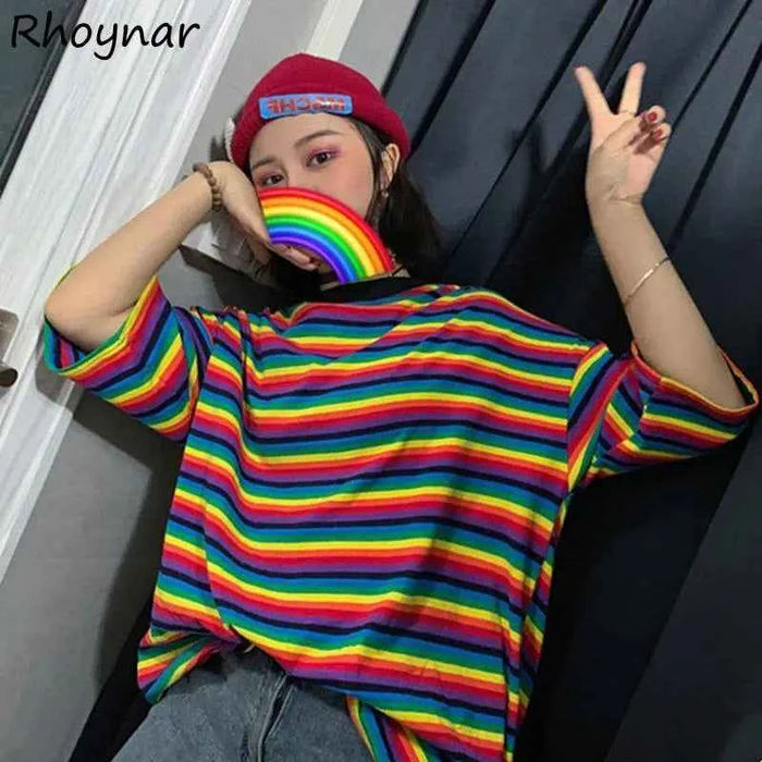 Women's Striped Summer Preppy T-Shirt – Aesthetic Loose Fit Harajuku Chic Tee
