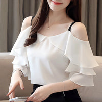 Women's Off Shoulder Chiffon Blouse – Elegant White Fashion Top 2024