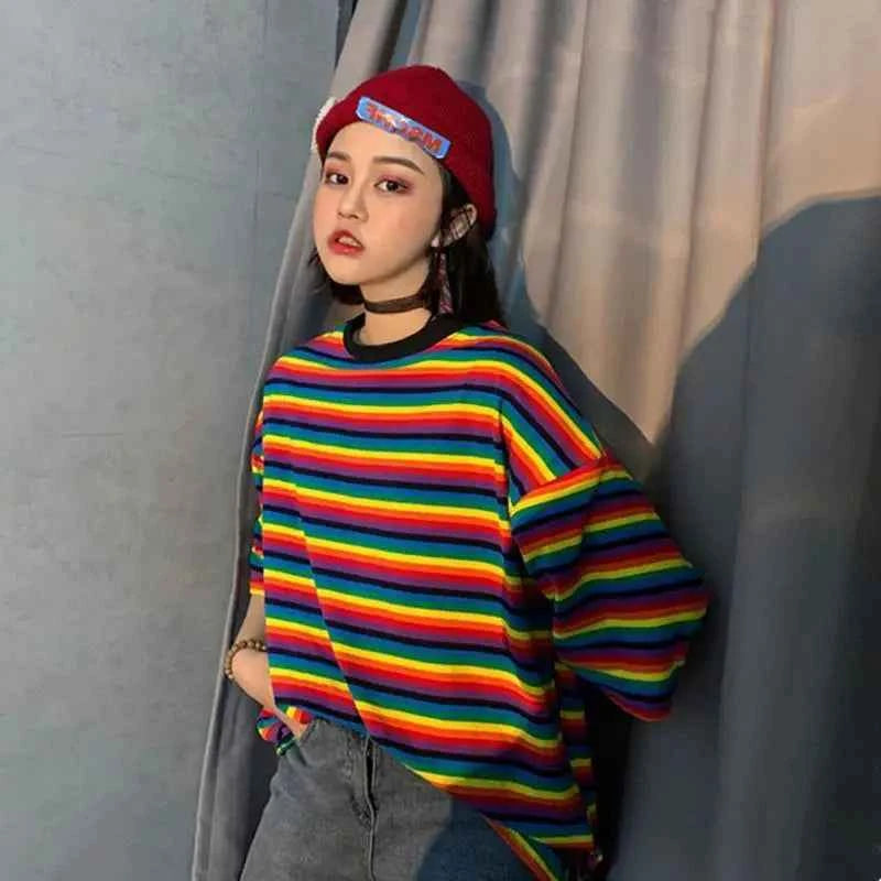 Women's Striped Summer Preppy T-Shirt – Aesthetic Loose Fit Harajuku Chic Tee