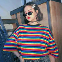 Women's Striped Summer Preppy T-Shirt – Aesthetic Loose Fit Harajuku Chic Tee