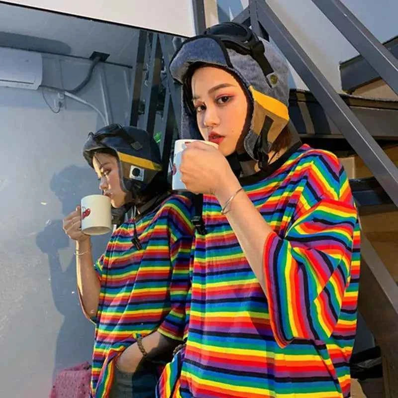 Women's Striped Summer Preppy T-Shirt – Aesthetic Loose Fit Harajuku Chic Tee