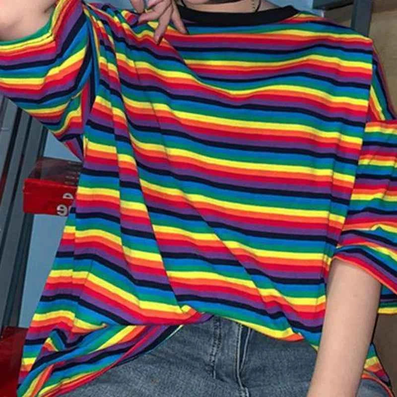Women's Striped Summer Preppy T-Shirt – Aesthetic Loose Fit Harajuku Chic Tee