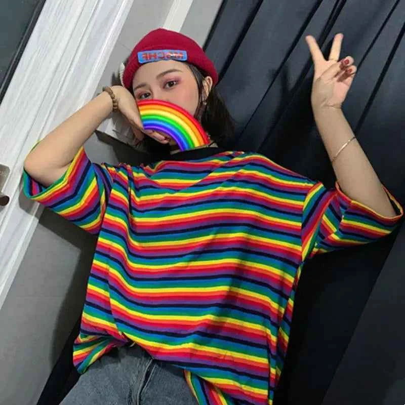 Women's Striped Summer Preppy T-Shirt – Aesthetic Loose Fit Harajuku Chic Tee