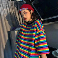 Women's Striped Summer Preppy T-Shirt – Aesthetic Loose Fit Harajuku Chic Tee