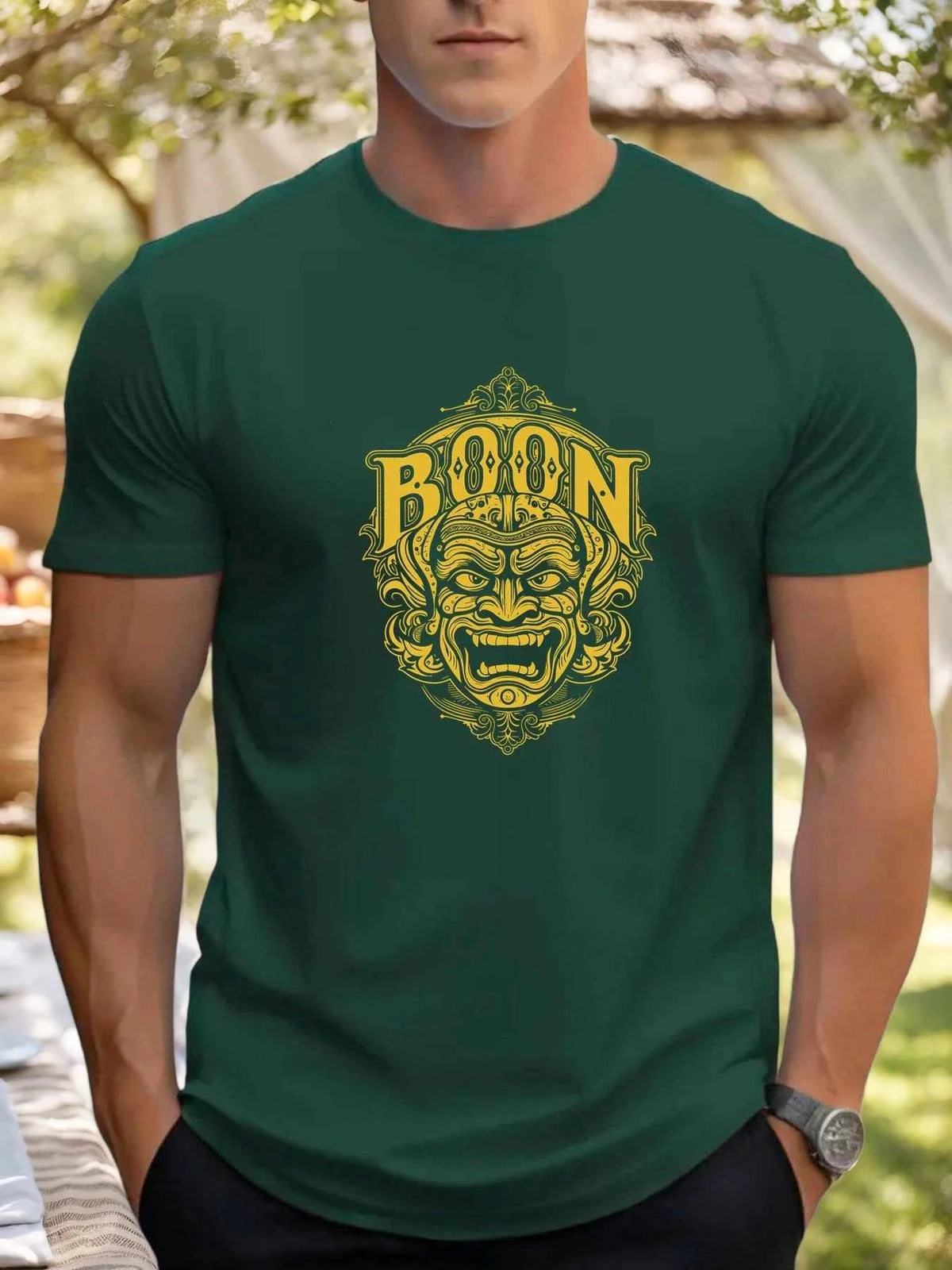 Men's Cotton Graphic Mask T-Shirt – Summer Round Neck Streetwear Tee