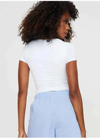 Women's Y2K U-Neck Crop Top – Slim Short Sleeve Casual Tee