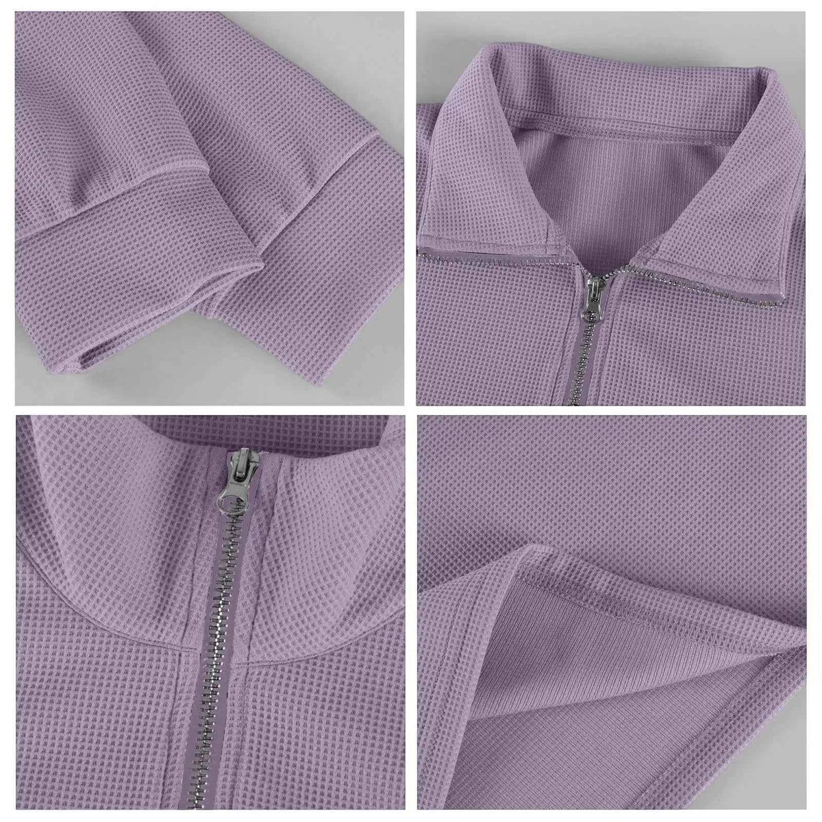 Men's Waffle Long Sleeve Polo T-Shirt – Casual Loose Fit Zipper Collar Sweatshirt