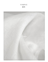 Women's Linen V-Neck Shirt – Premium White Retro Three-Quarter Sleeve Top