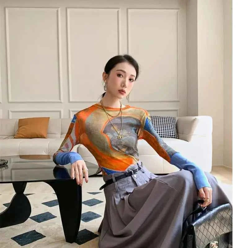 Women's vintage print T-shirt – Slim Fit All-Match Elegant Summer Tee