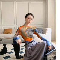 Women's vintage print T-shirt – Slim Fit All-Match Elegant Summer Tee