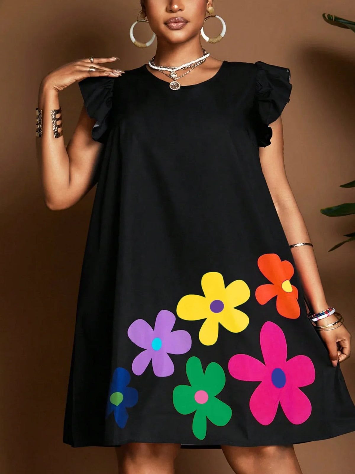 Women's Plus Size Floral Casual Dress – Round Neck Everyday Fashion Dress