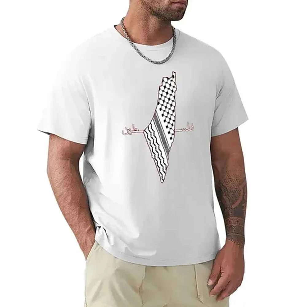 Palestine Map Print T-Shirt – Unisex Cotton Short Sleeve Cultural Graphic Tee