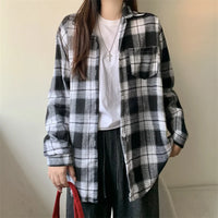 Women's Plaid Button Down Shirt Jacket– Long Sleeve Casual Check Top