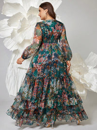 Women's Plus Size Floral Maxi Dress – Elegant V-Neck Party Dress 2024