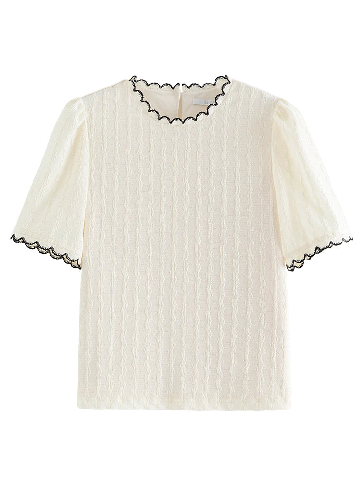 Women's French Lace Knitted Top – Chic Short Sleeve Summer Shirt 2024