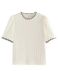 Women's French Lace Knitted Top – Chic Short Sleeve Summer Shirt 2024