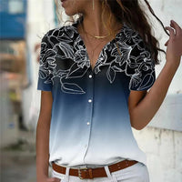 Women's Floral Gradient Tie-Dye Blouse – 3D Flower Short Sleeve Summer Top