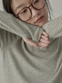 Women's Striped Long Sleeve Turtleneck T-Shirt – Cozy Elegant Korean Style Casual Spring T-Shirt
