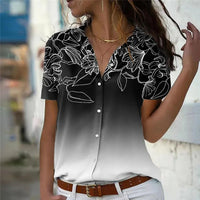 Women's Floral Gradient Tie-Dye Blouse – 3D Flower Short Sleeve Summer Top
