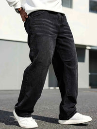 Men's Classic Straight Leg Jeans – Dark Blue Cotton Blend Comfort Fit Denim