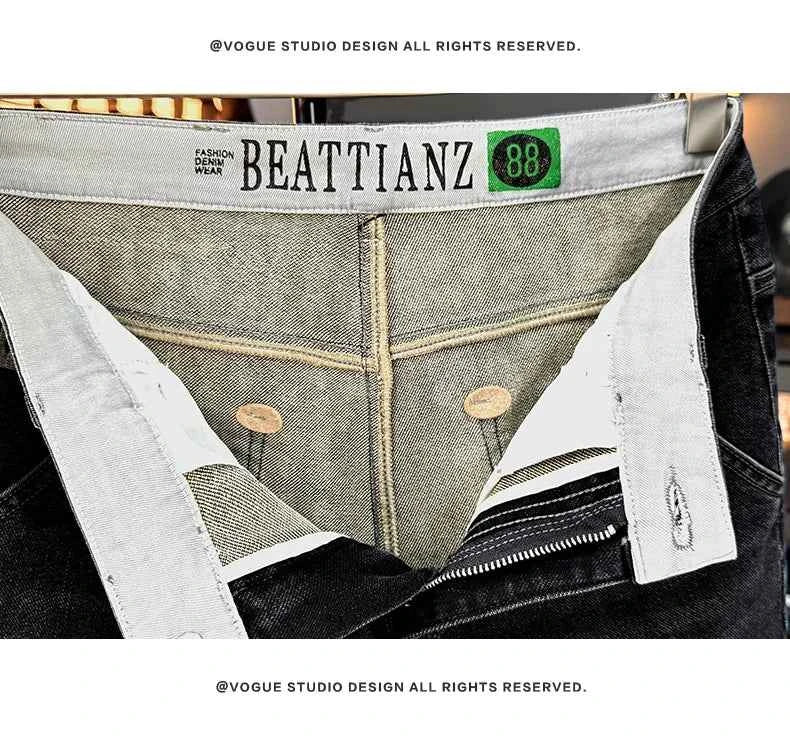 Men's Belted Straight Stretch Jeans – Korean Fashion Casual Denim Pants