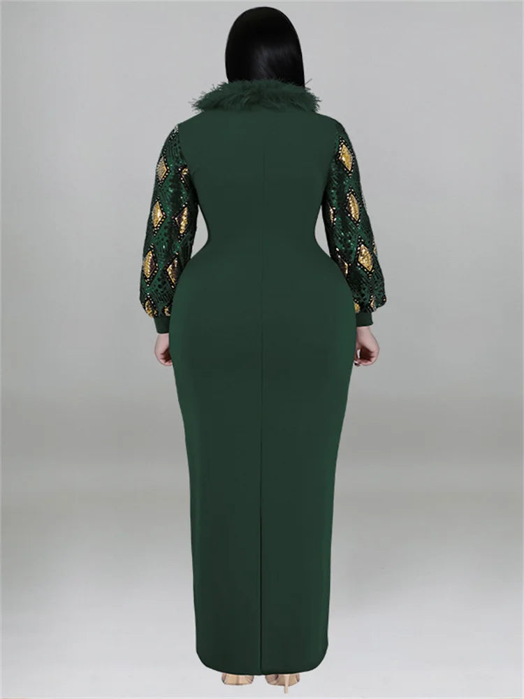 Women's Plus Size Vintage Maxi Dress – Elegant Long Sleeve Streetwear Dress