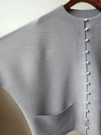 Women's Bat Sleeve Pleated T-Shirt Jacket – Loose Fit Single Breasted Top