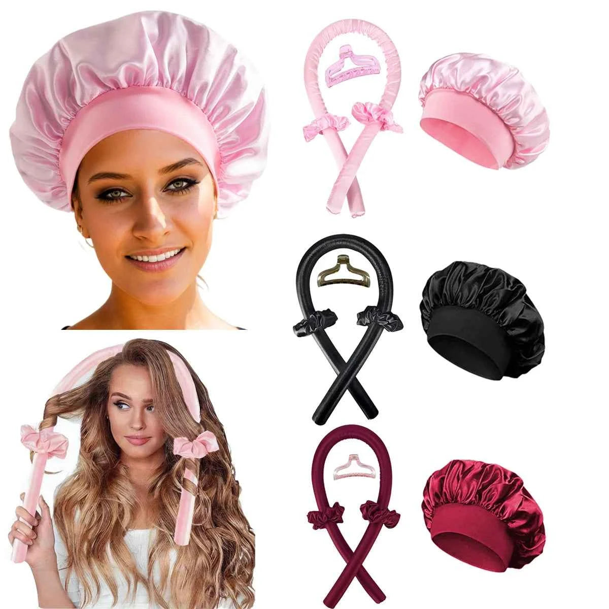 Heatless Curling Rod Headband with Satin Bonnet – No-Heat Hair Curler Set for Overnight Curls