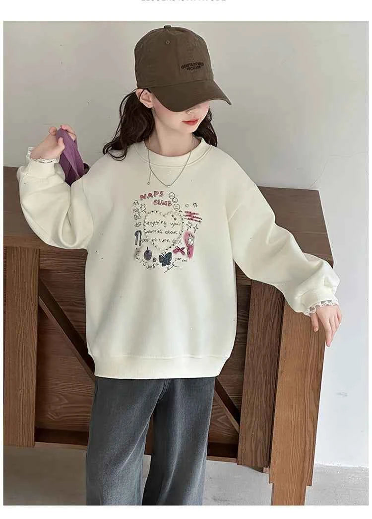 Girls Heart Pearl Sweatshirt – Kids Long Sleeve Casual Fashion Hoodie