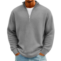 Men's Waffle Long Sleeve Polo T-Shirt – Casual Loose Fit Zipper Collar Sweatshirt