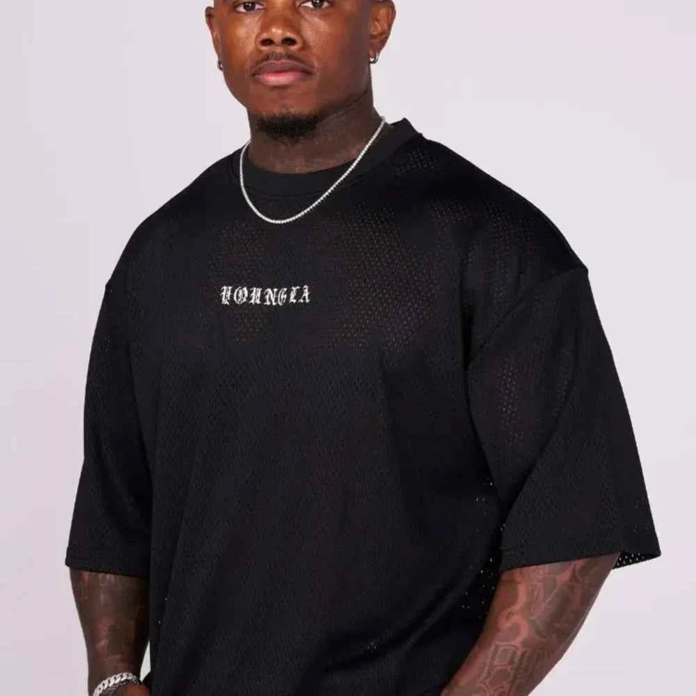 Men's Mesh Sports T-Shirt – Summer Loose Fit Gym & Running Round Neck Tee