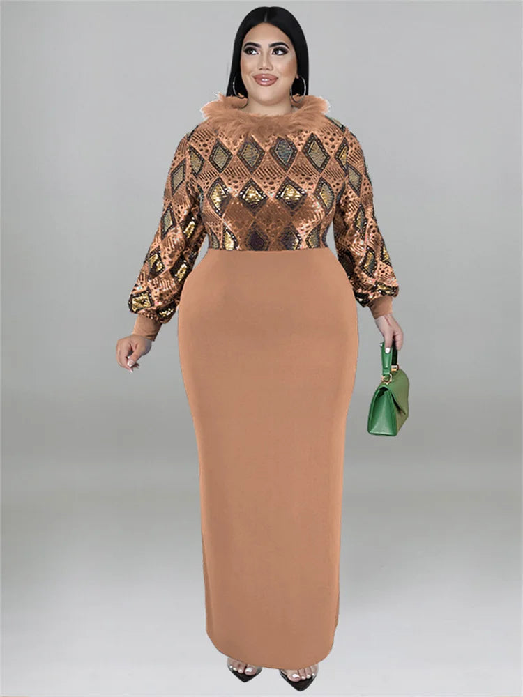 Women's Plus Size Vintage Maxi Dress – Elegant Long Sleeve Streetwear Dress