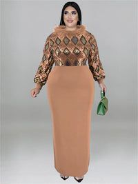 Women's Plus Size Vintage Maxi Dress – Elegant Long Sleeve Streetwear Dress