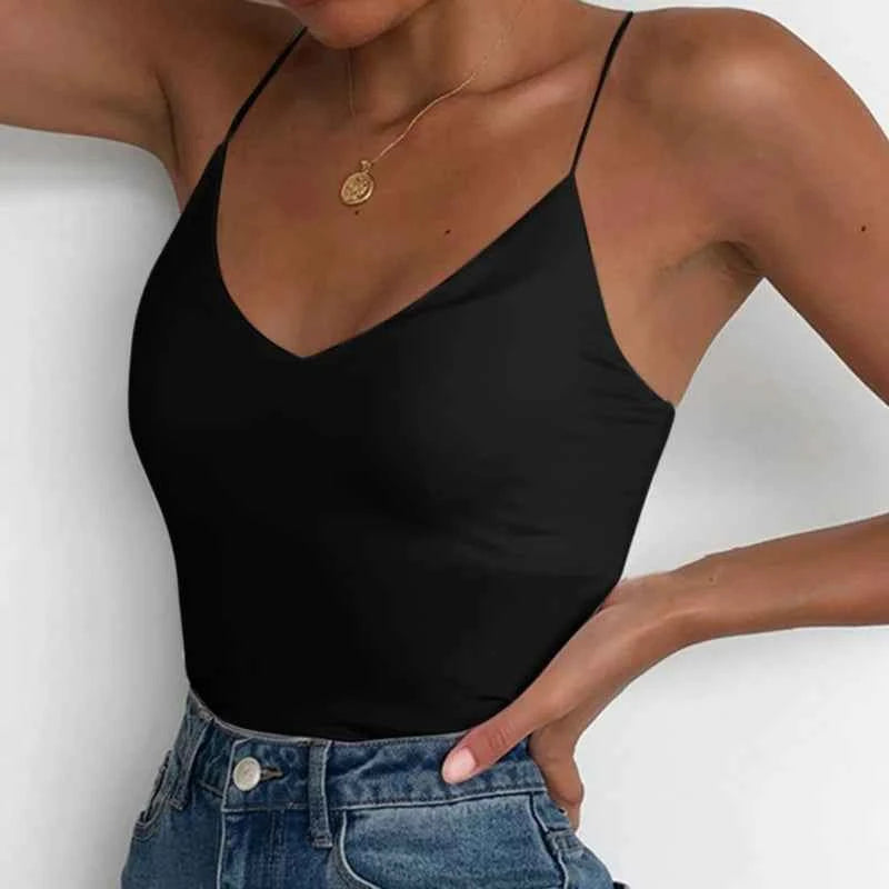 Women's Slim Camisole Tank Top – Solid Sleeveless Summer Strap Vest
