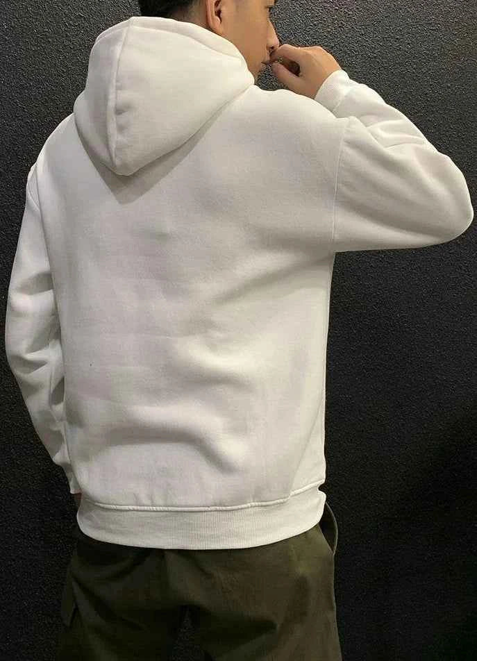 Men's Green Fleece Hooded Sweatshirt – Solid Color Casual Pullover Hoodie