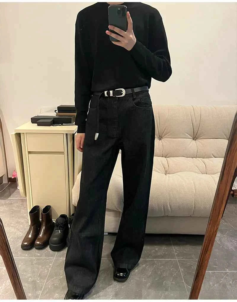 Men's Black Red Selvedge Jeans – Raw Denim Wide Leg Micro Flare Pants