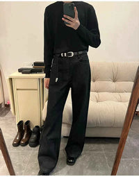 Men's Black Red Selvedge Jeans – Raw Denim Wide Leg Micro Flare Pants