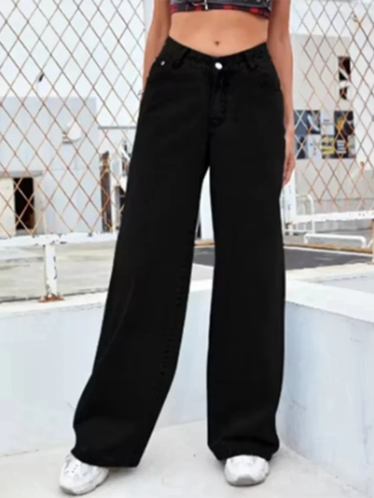 Women's High Waisted Black Straight Jeans – Straight Leg Pocket Casual Pants