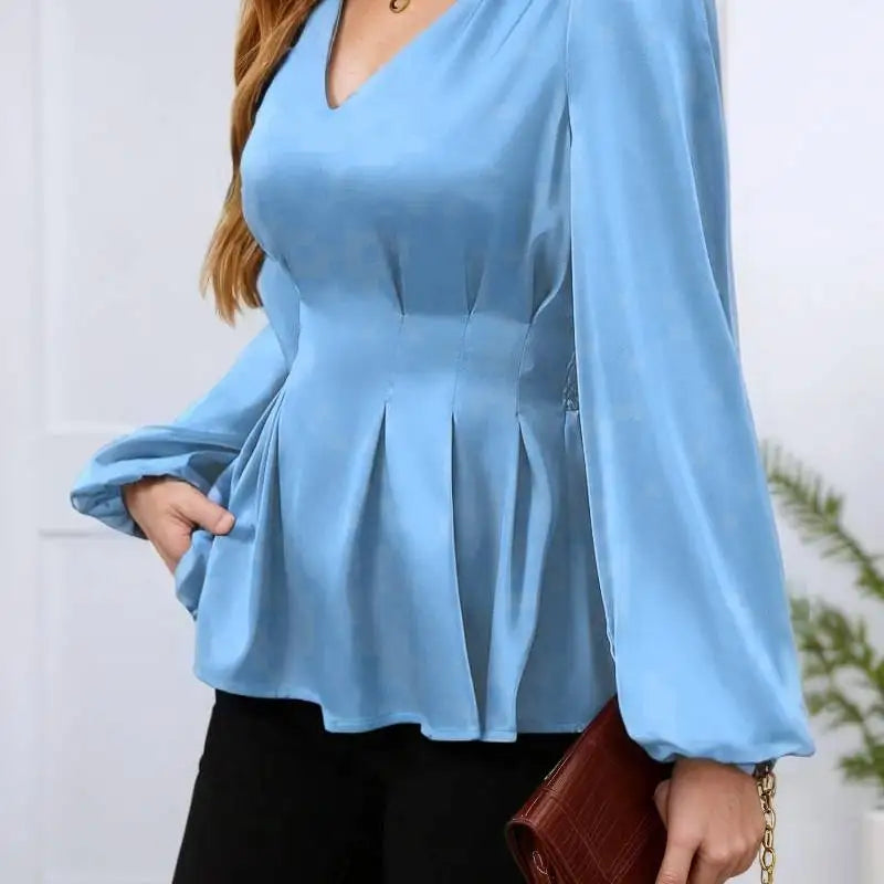 Women's Pleated Cinched Waist Shirt – Elegant Long Sleeve Slimming Top