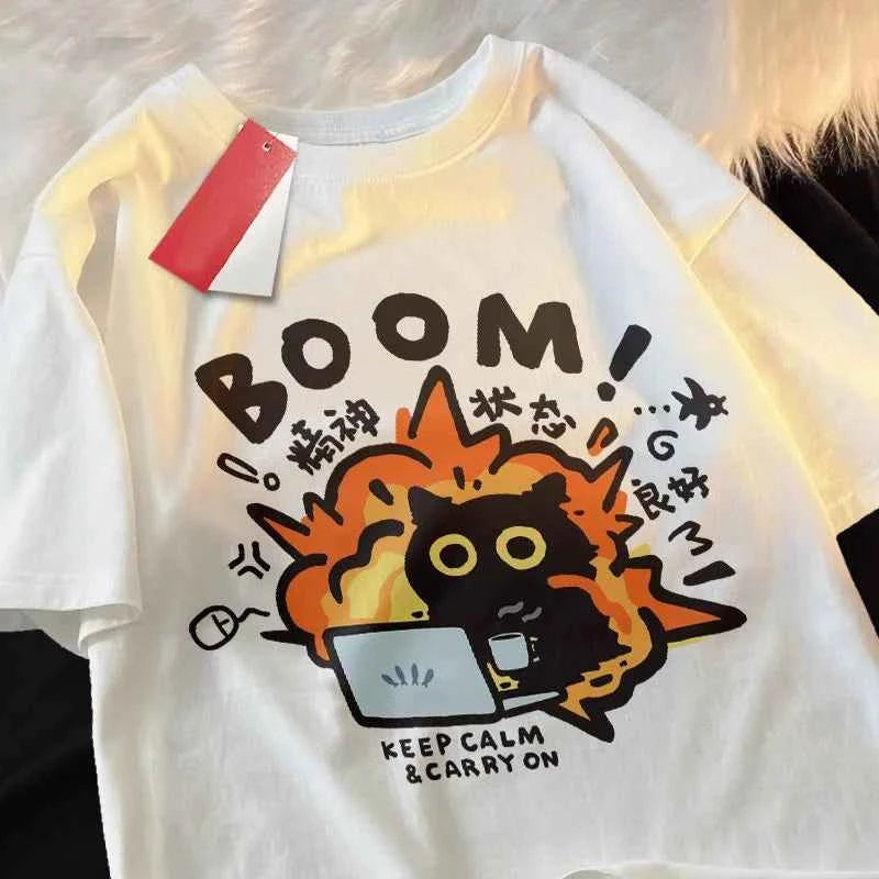 Oversized Cotton Cartoon T-Shirt Unisex – Casual Graphic Loose Fit Tee