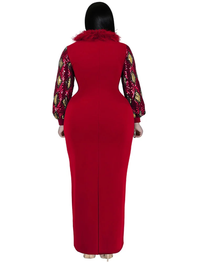 Women's Plus Size Vintage Maxi Dress – Elegant Long Sleeve Streetwear Dress
