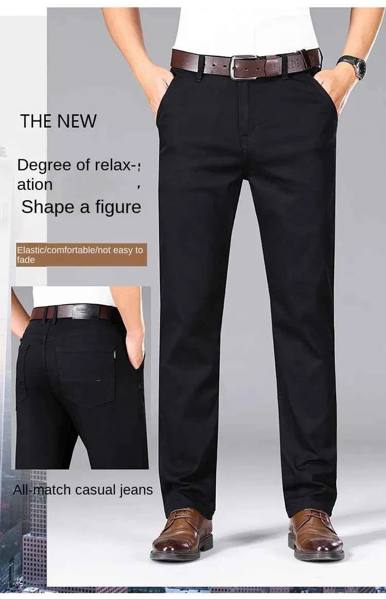 Men's Black Stretch Straight Jeans – Thin Breathable Business Casual Pants