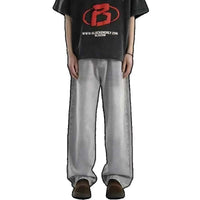 Men's Black Wide Leg Retro Jeans – Washed Loose Straight Cleanfit Denim Pants