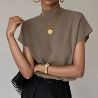Women's Stand Collar Knitted Vest Top – Slim Fit Elegant Office Shirt
