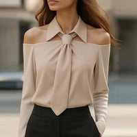 Women's Satin Long Sleeve Office Blouse – Elegant Solid Color Office Pullover