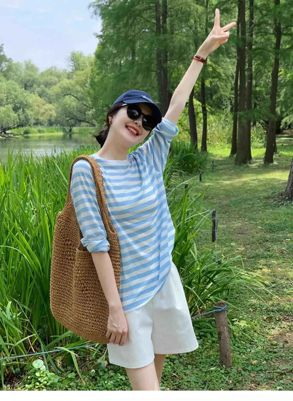Women's Striped Loose Fit Summer T-Shirt – Trendy Korean Style Sun-Proof Summer Top