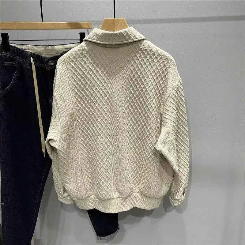 Men's Loose Knitted Polo Sweatshirt – Long Sleeve Early Autumn Casual Pullover