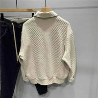 Men's Loose Knitted Polo Sweatshirt – Long Sleeve Early Autumn Casual Pullover
