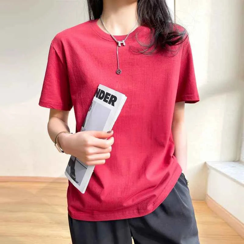 Women's Loose Cotton O-Neck T-Shirt – Casual Summer Short Sleeve Tee